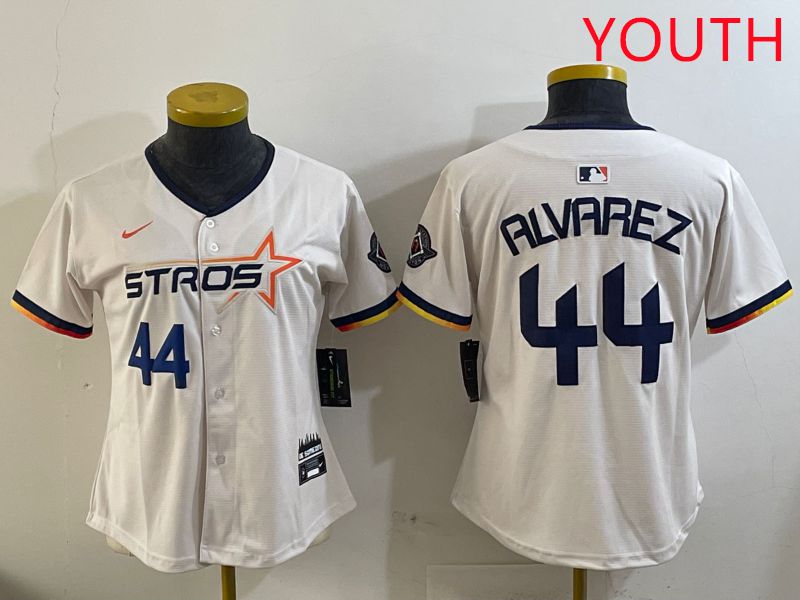 Youth Houston Astros 44 Alvarez Cream Three generations Joint Name 2025 Nike MLB Jersey style 3